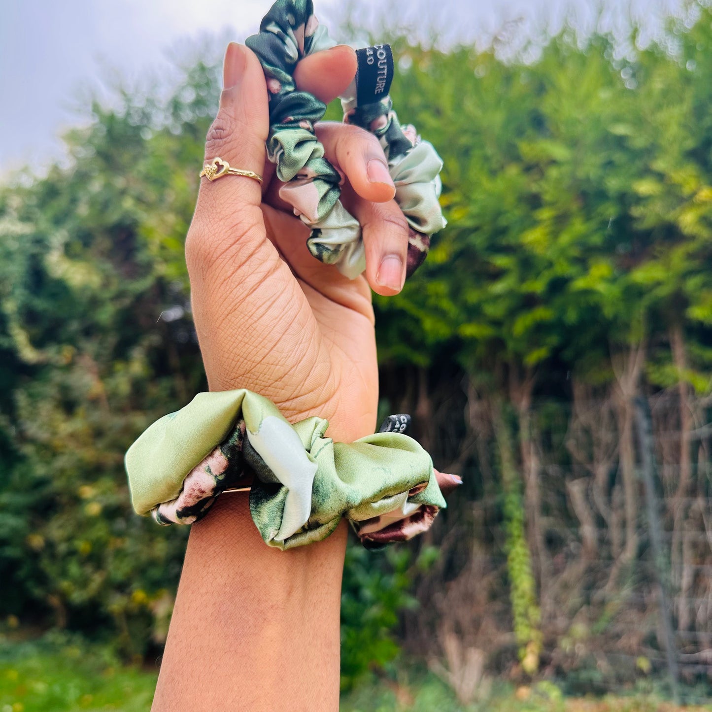 Duo de Chouchous Satin vert - Touché Soie - Satin premium – Taille XS & M