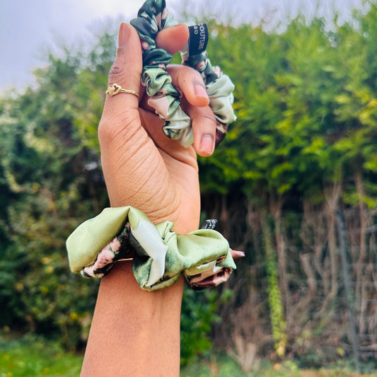 Duo de Chouchous Satin vert - Touché Soie - Satin premium – Taille XS & M