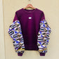Women's brown sweatshirt - Sequined Bogolan batik sleeves