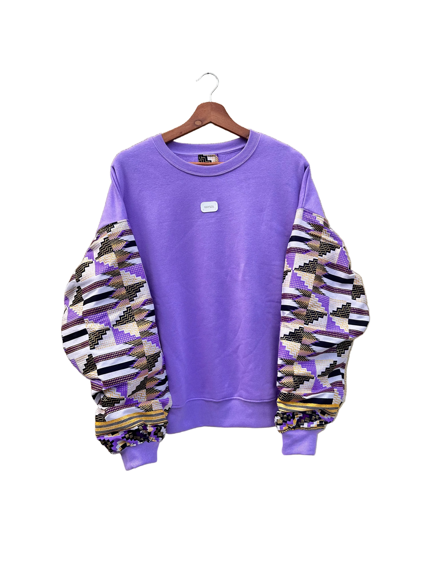 Women's brown sweatshirt - Sequined Bogolan batik sleeves