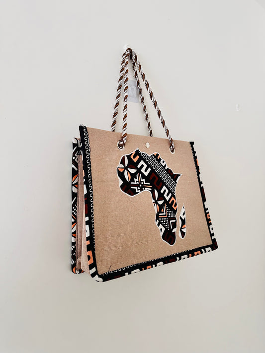 Sac Cabas beige - Carte Afrique