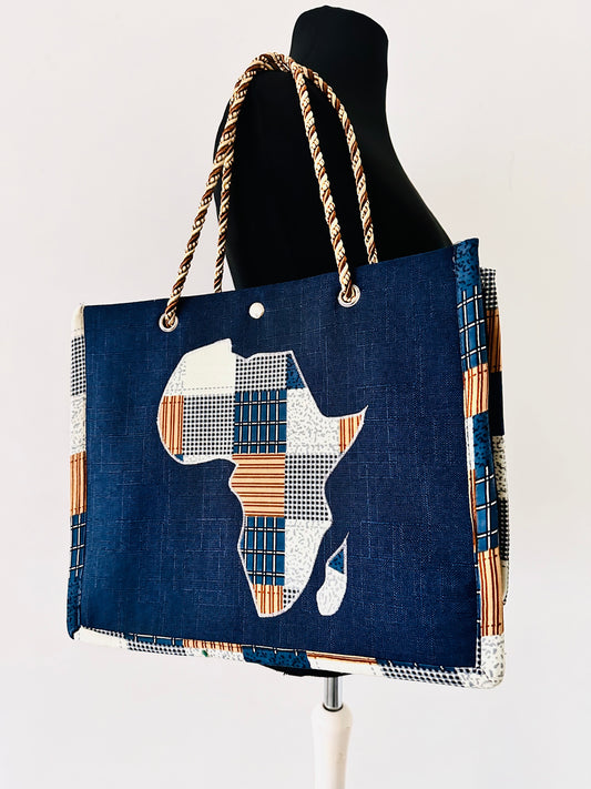 Cabas avec carte d'Afrique - Bleu marine