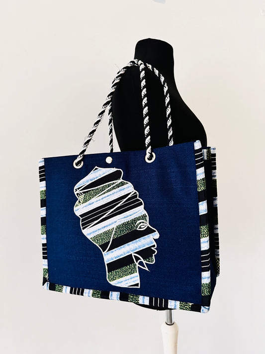 Sac Cabas - moitif wax bleu