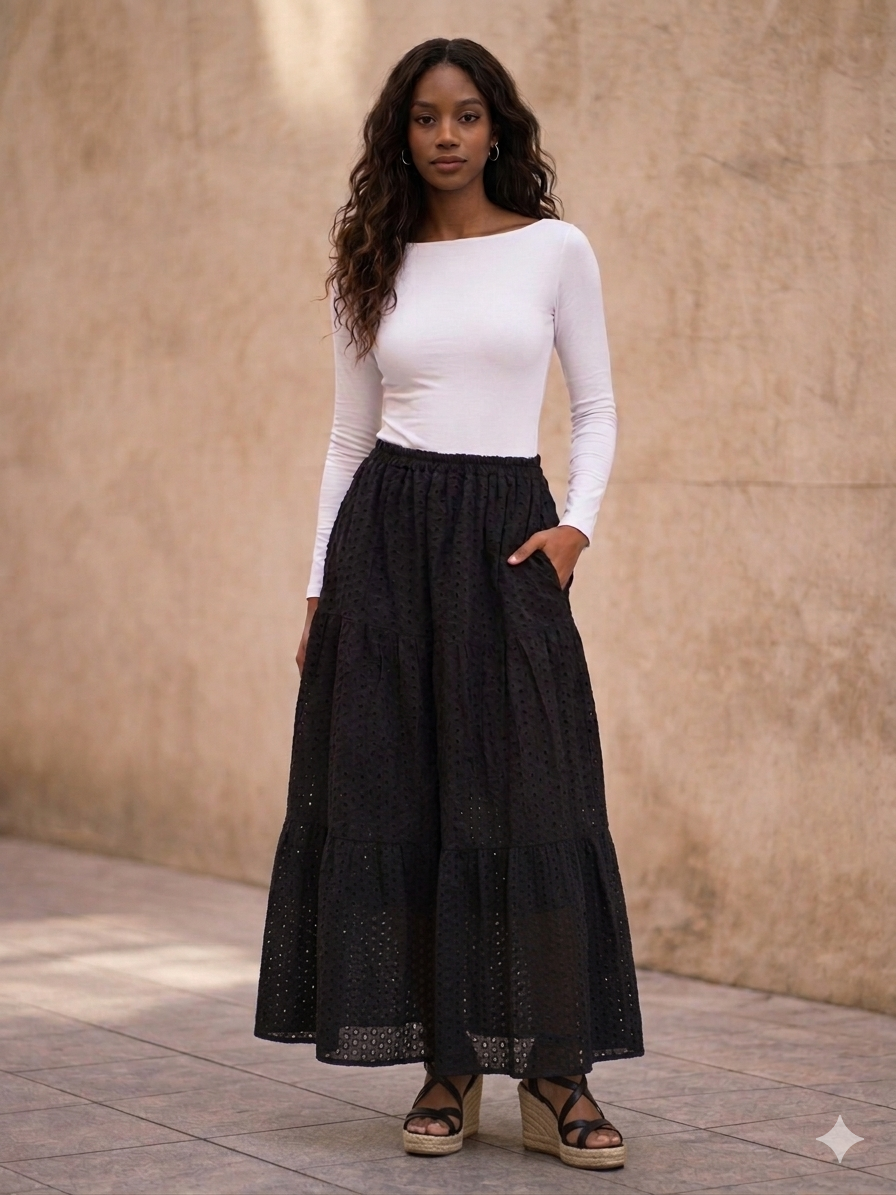 Flared Skirt Pattern, 3 Tiers with Pockets - Myriam - PDF A4 + A0 + Video Instructions