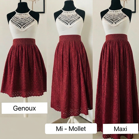 Women's Bordeaux Broderie Anglaise Skirt | 3 Lengths