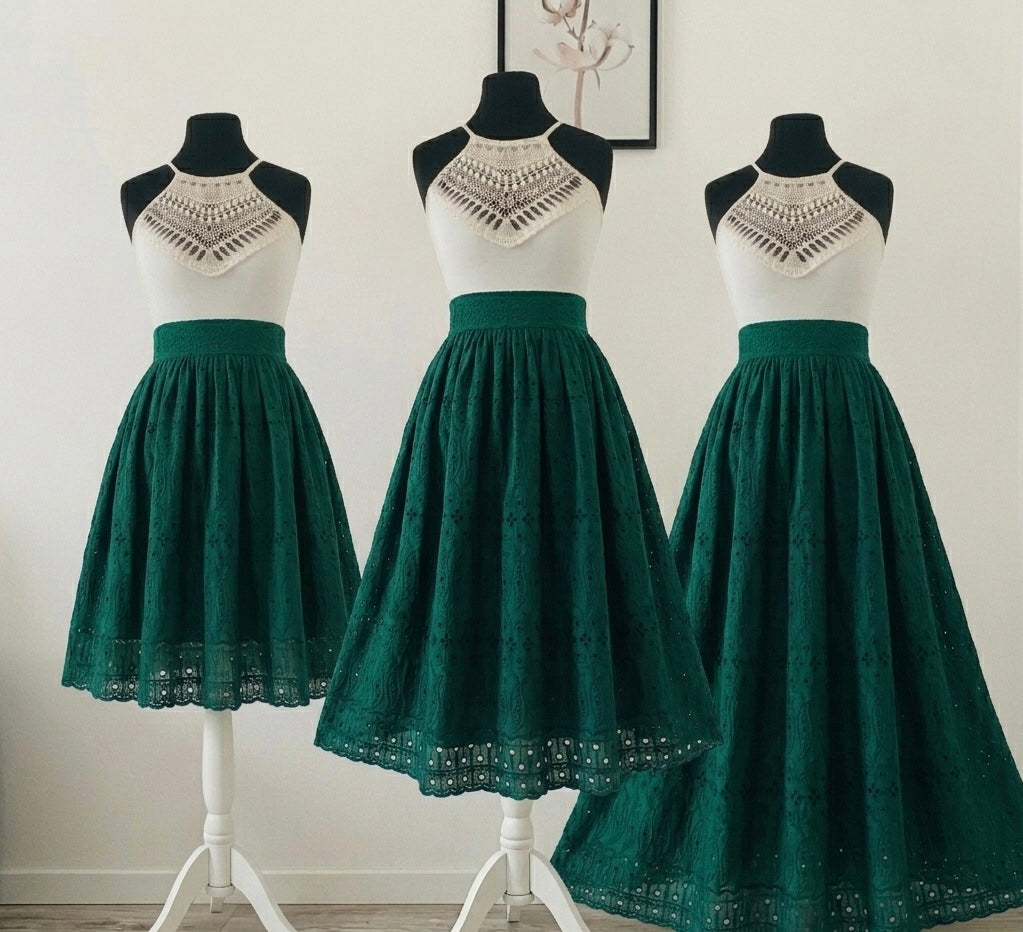 Jupe Femme en broderie Anglaise Vert foncé | 3 longueurs au Choix