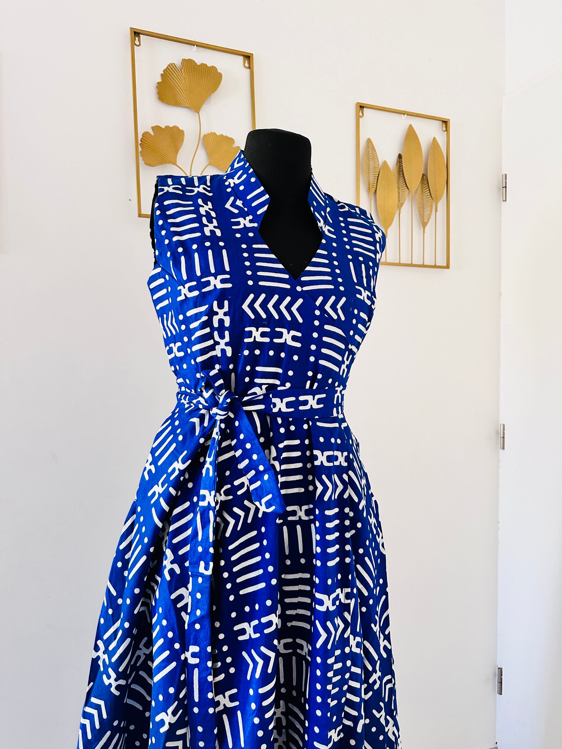 robe africaine bleu, robe de soiree africaine, robe longue en wax