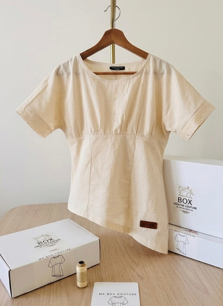 Box Créative Couture : Blouse Asymetrique Riama / Broderie Anglaise 100% coton  150 g/m² / XS/8XL