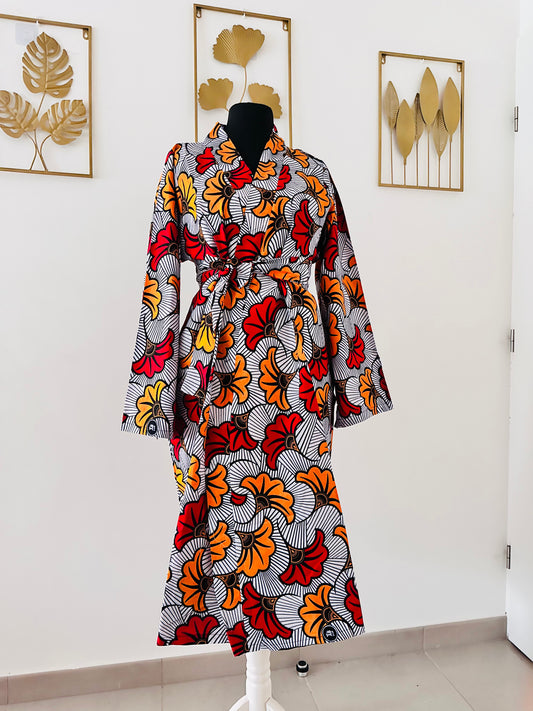 robe portefeuille en wax, kimono maxi 