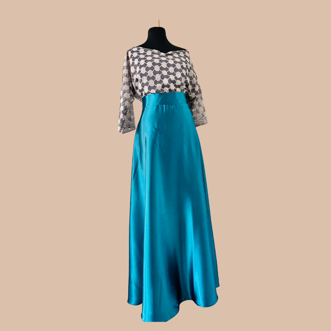 Jupe Longue Bleu Canard - Jupe longue en Satin Duchesse - Tenue de Soirée