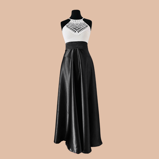 La jupe longue taille haute en Satin - Noir - Jupe patineuse longue - en soie - jupe de bal - tenue modest wear