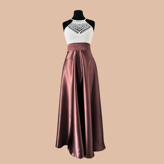 Jupe Longue en Satin Gris - Rose Gold - Jupe Patineuse