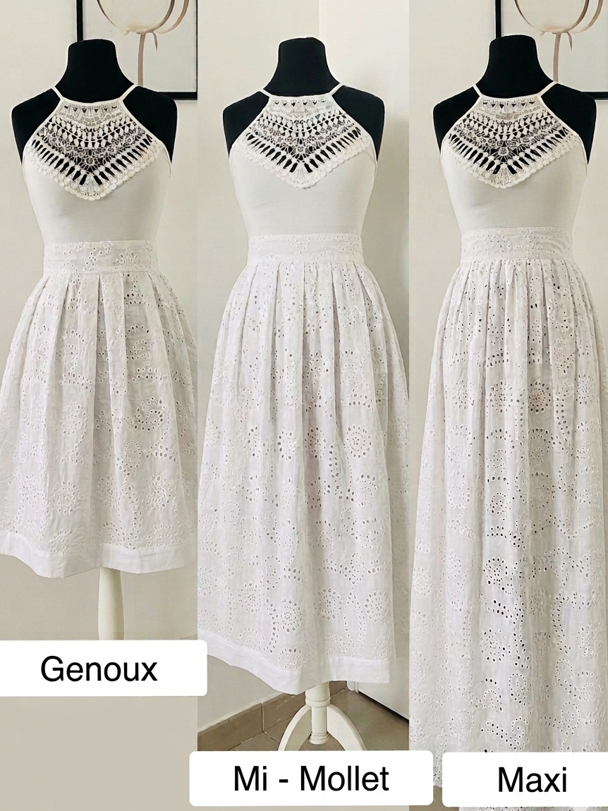Jupe Femme en broderie Anglaise Blanc | 3 longueurs au Choix