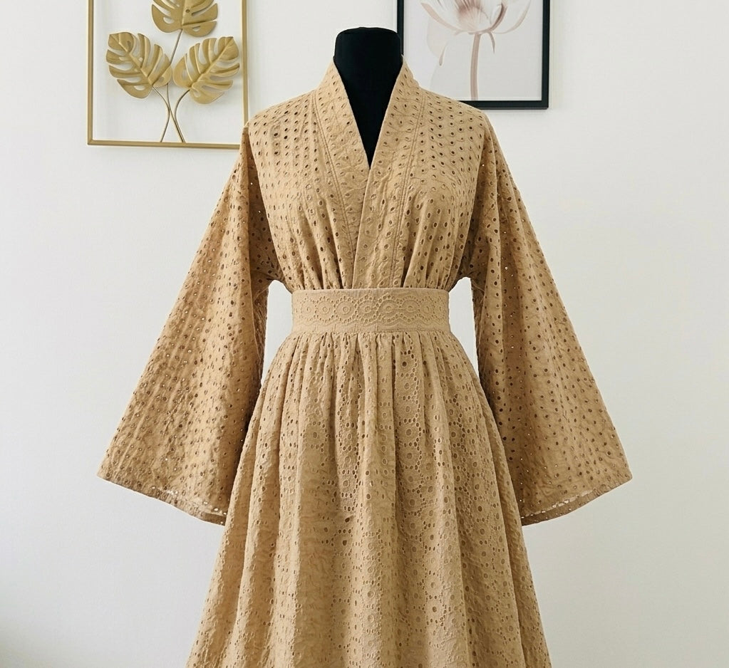 Kimono broderie anglaise beige – Kimono chic femme Iconique