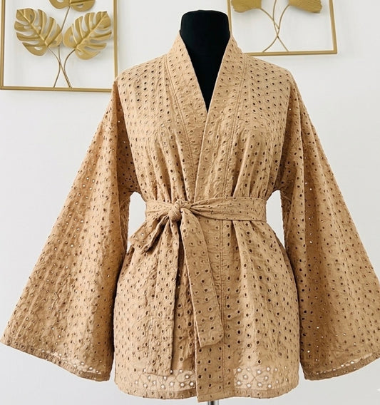 Kimono broderie anglaise beige – Kimono chic femme Iconique