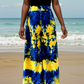 Pantalon Eté Palazzo femme - Bleu Jaune - pantalon femme plage - tenue de plage - tenue femme ample - tenue femme été 
