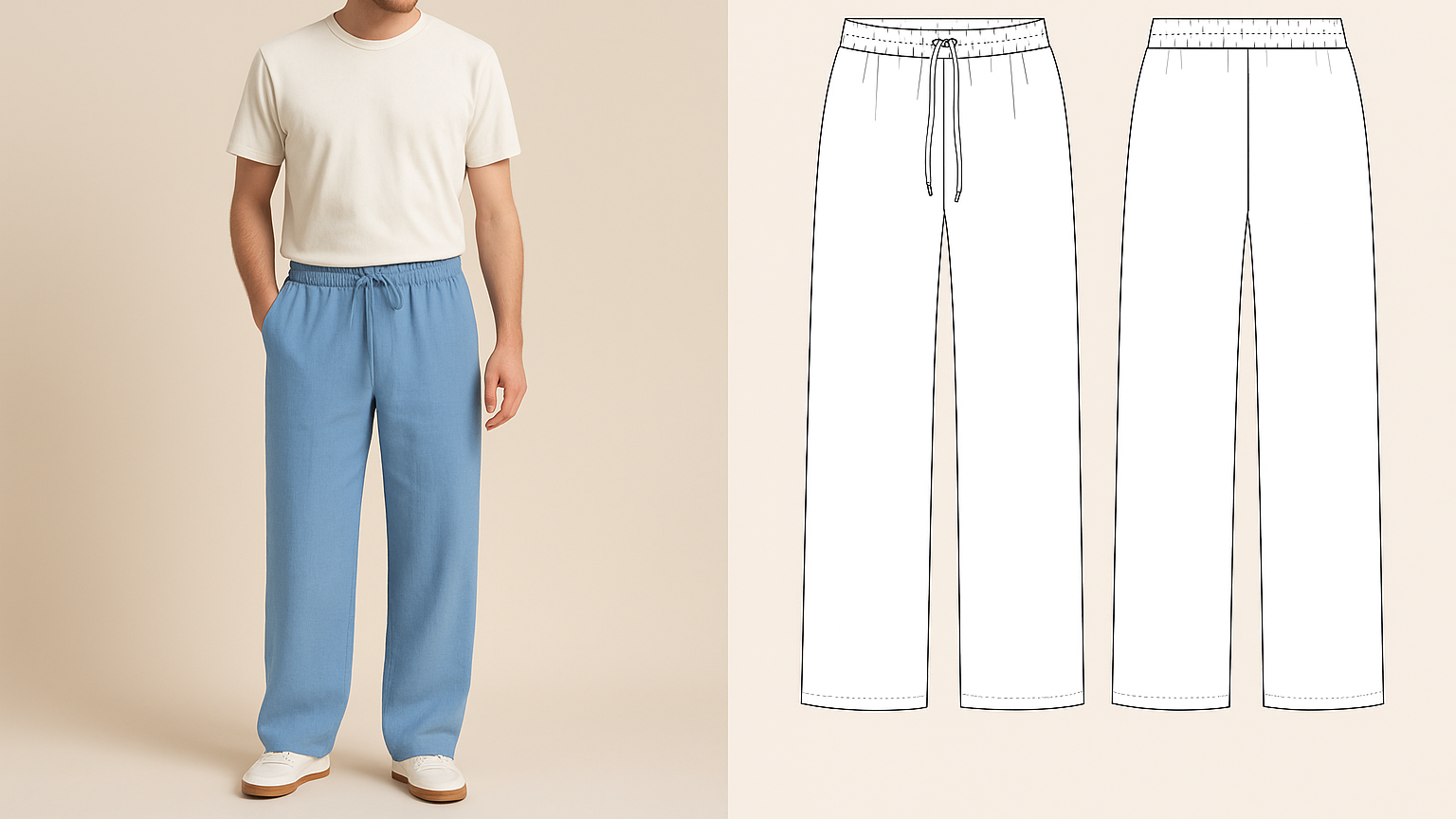 Patron Couture palazzo homme - Patron Pantalon large homme - EU/US 44/58