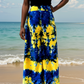 Pantalon Eté Palazzo femme - Bleu Jaune - pantalon femme plage - tenue de plage - tenue femme ample - tenue femme été 