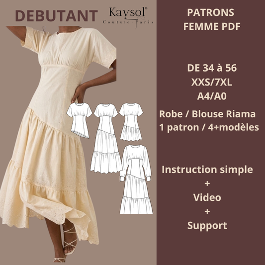 Patron Couture – Robe Riama - A Étages - Style Corset - XS–8XL / Video 