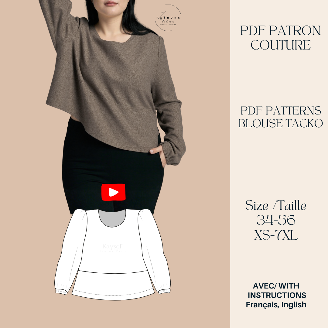 Patron Couture blouse Femme Facile à coudre- blouse femme beige a coudre- patron kimono a coudre 