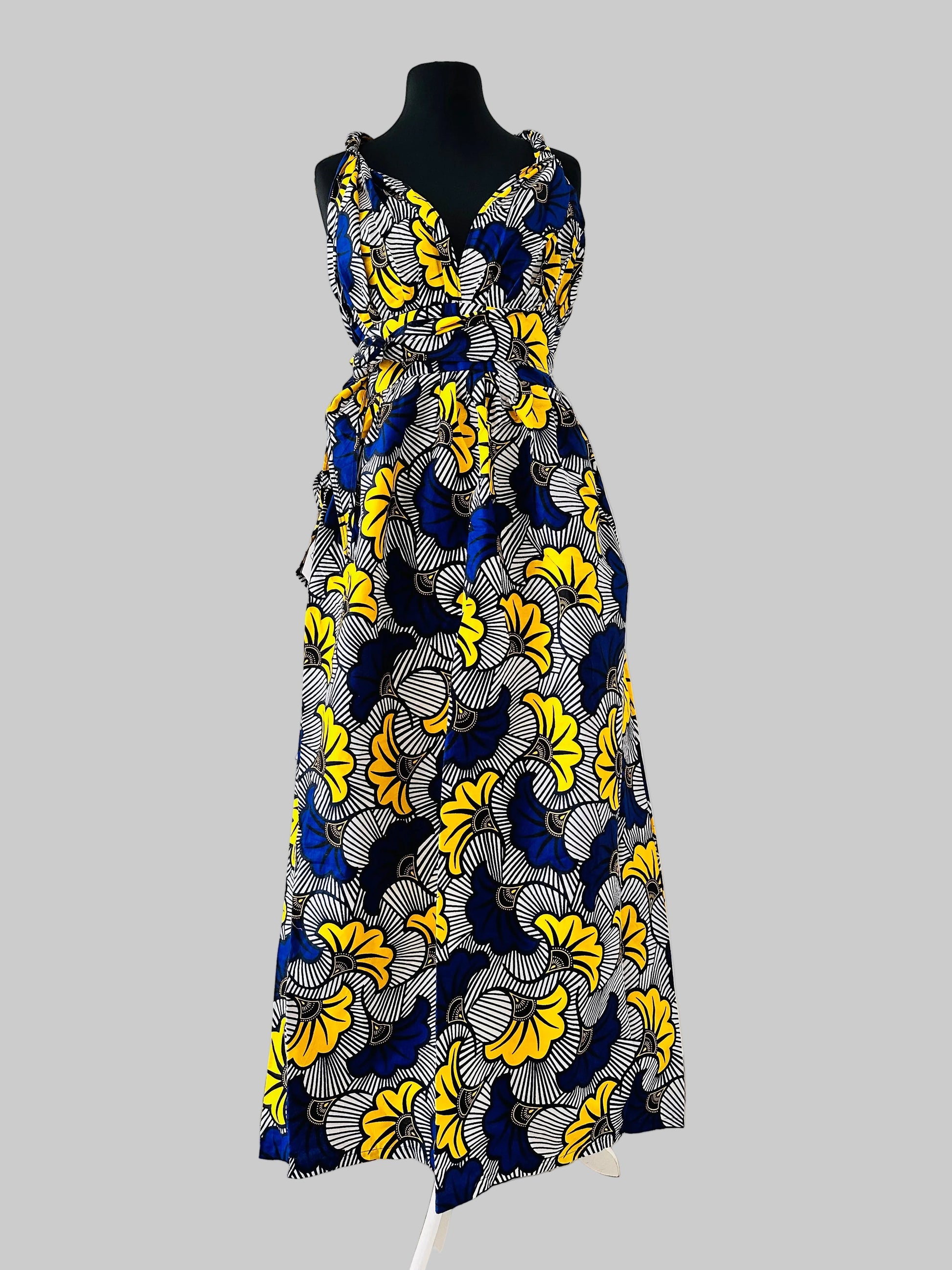 Robe Convertible en wax - Fleurs jaunes et bleues