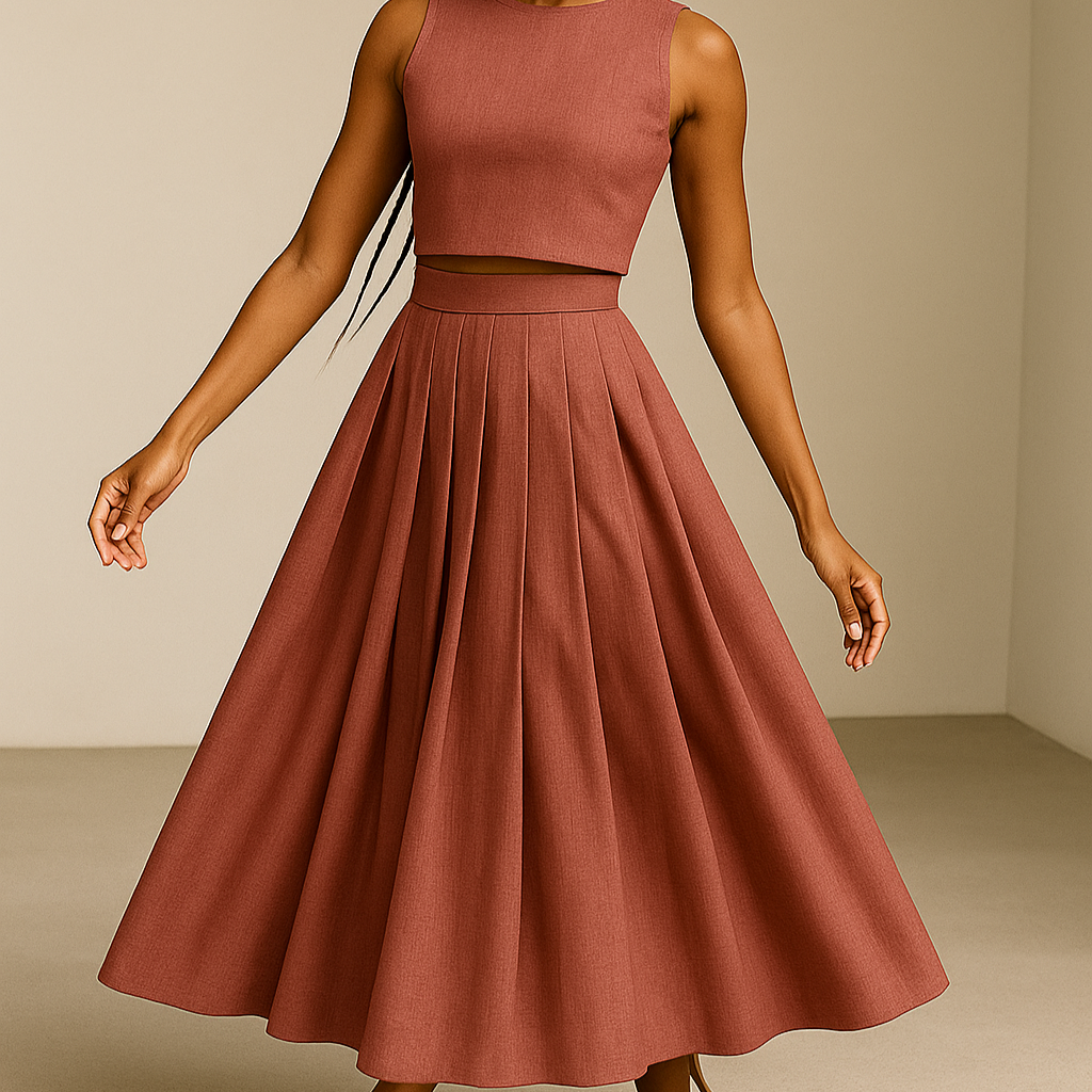 PDF Patron Couture – Ensemble Top + Jupe Taille Haute Fendue - 12 Tailles