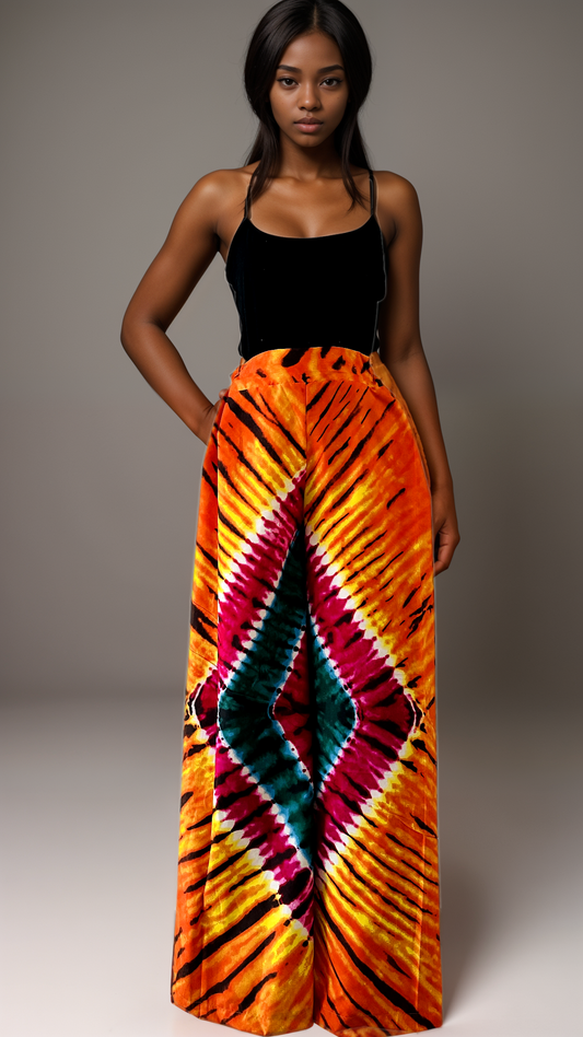 Pantalon wide taille haute - Tie dye Orange