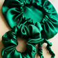 Bonnet + 2 Scrunchies Set in 100% Mulberry Silk 19 Momme – Dark Green