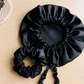 Set bonnet +  2 chouchous en  100 % Soie de mûrier 19 mommes – Noir