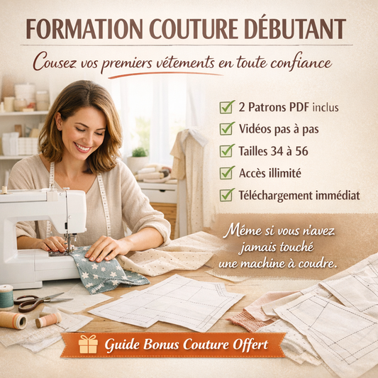 Formation Couture - Niveau Débutant - Facile à suivre - Tailles T34/T56 - 2 patrons offerts - Réalisez vos Vêtements - PDF