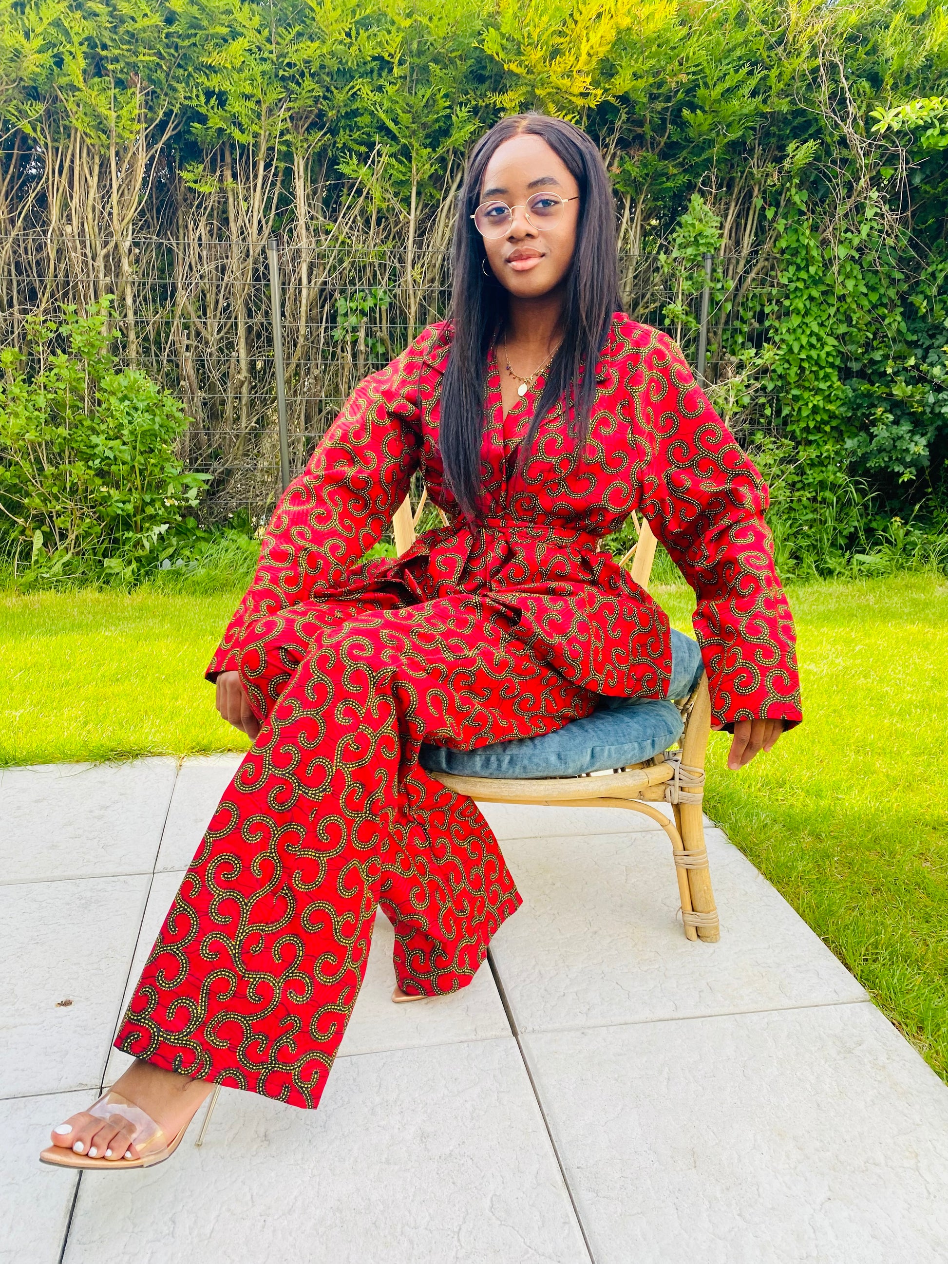 Ensemble deux pieces blazer en Wax Pantalon large Wax rouge