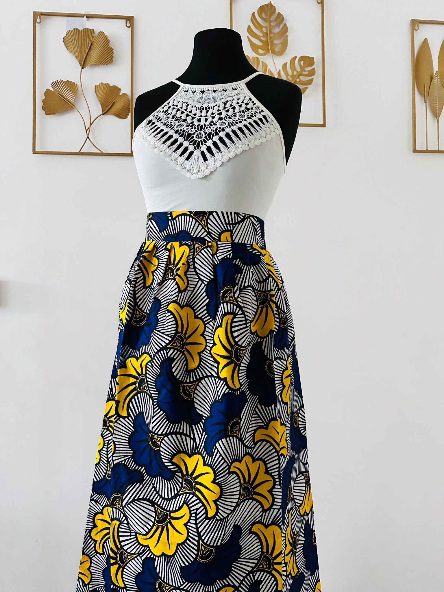 Jupe Midi Jupe En Wax Jupe Midi En Velvet Côtelé Et à Motif Wax