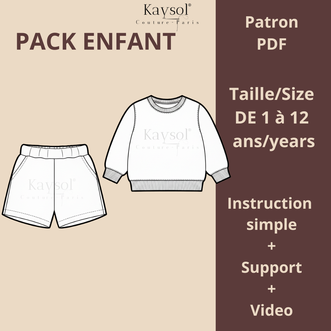 Pack Patron PDF Enfant (1 à 12 ans) + Instruction Simple et Video