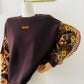 Sweat femme marron - Manches batik Bogolan pailleté