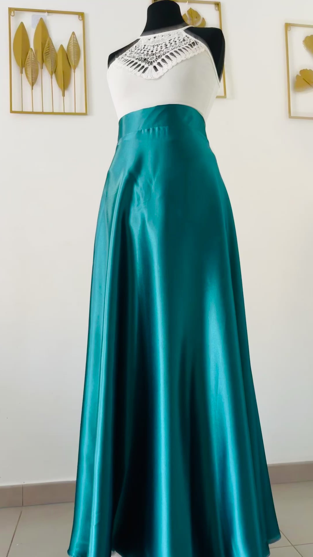 Jupe Longue Bleu Canard - Jupe longue en Satin Duchesse - Tenue de Soirée