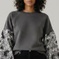 Grey wax sweatshirt / Hoodie with wax fabric detail / African sweater / Unisex