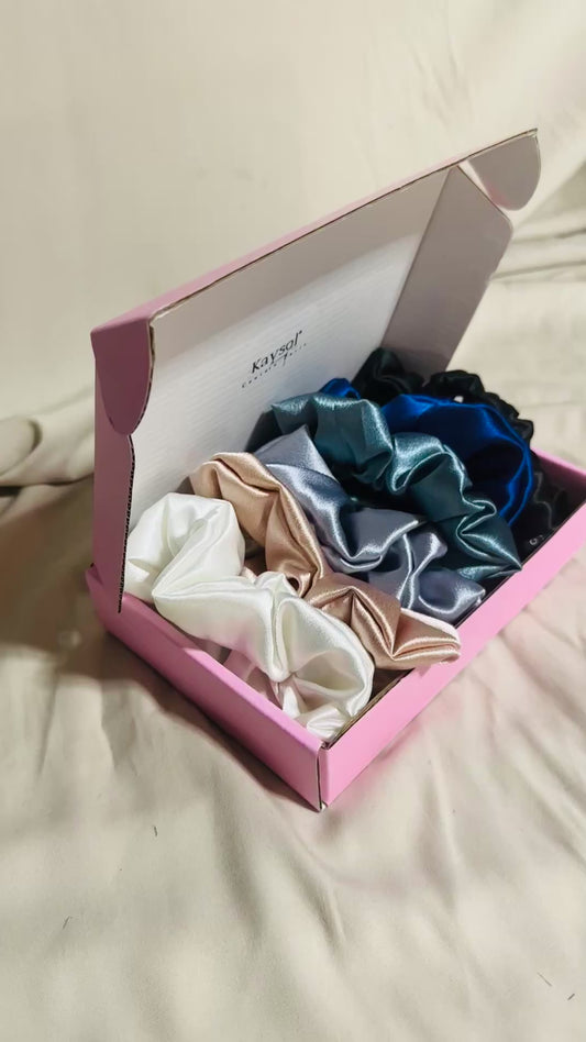 Coffret 6 chouchous en Satin premium  | Nuance Bleu