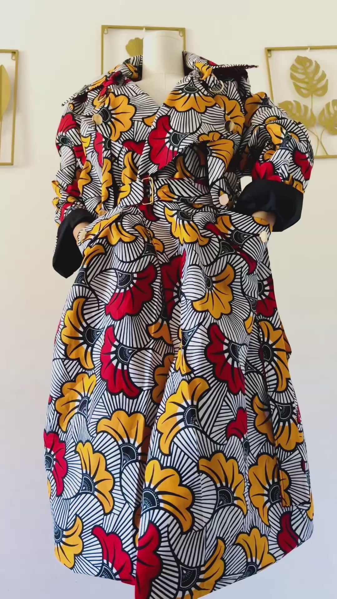 Trench en wax Fleur rouge et jaune / Collection Iconique / Taille Ajustable