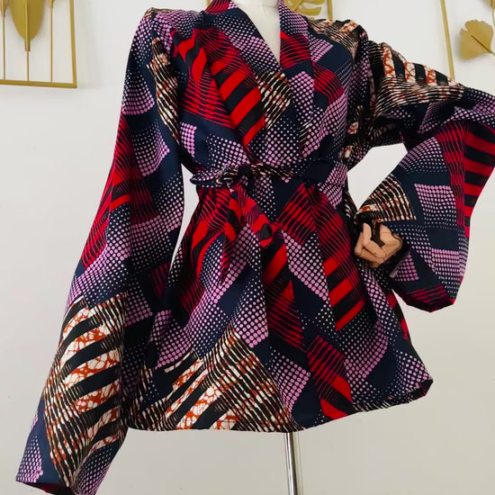 veste africaine rouge- kimono - kimono rouge- kimono femme en wax