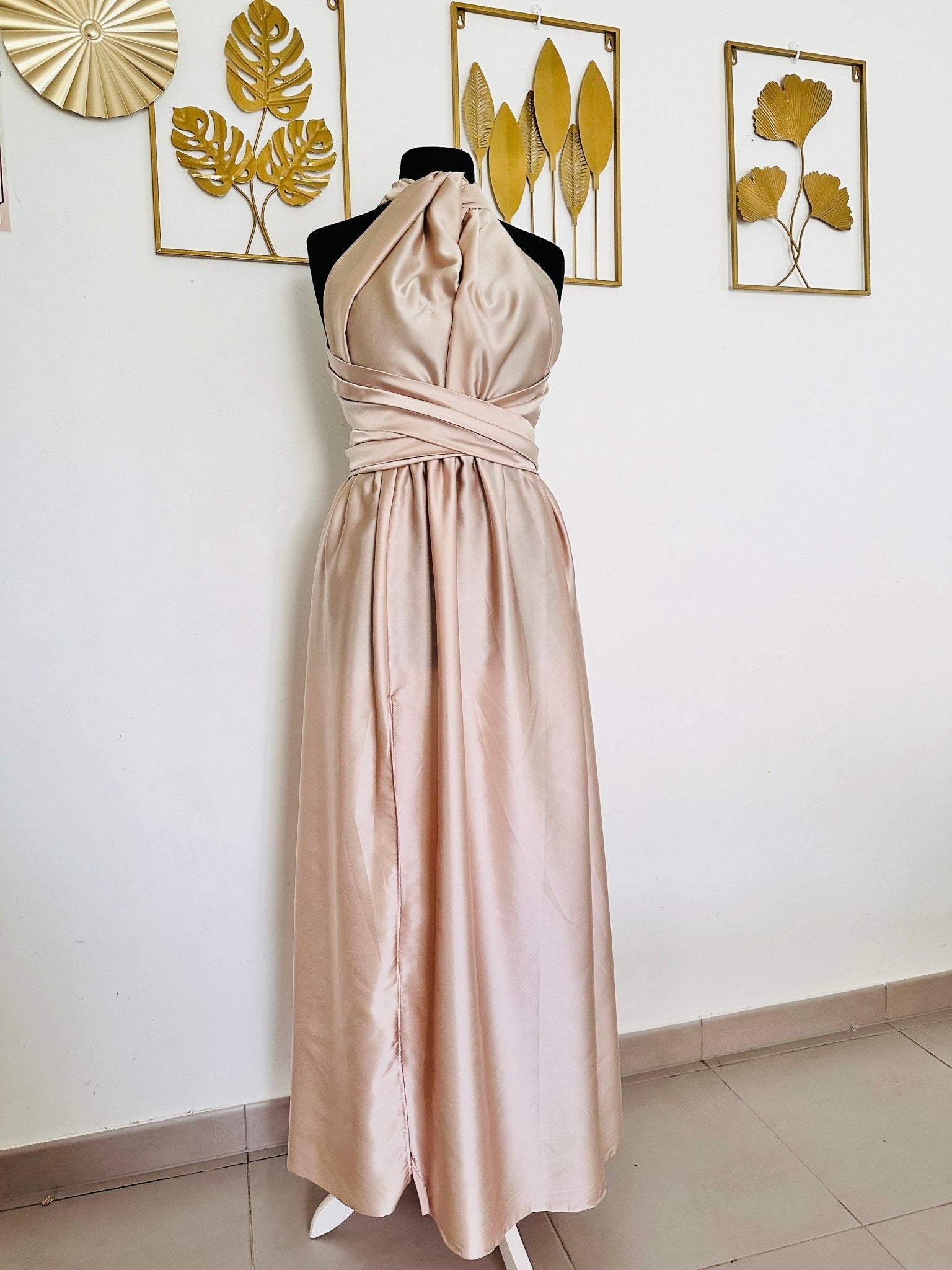 champagne convertible dress Champagne Convertible Embellished Gown with Cape Sequin Maxi Dress with Square Neckline Plus Size Size 20W / Champagne