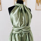 Robe demoiselle d’honneur vert sauge - Robe infinity en Satin vert - Kaysol Couture