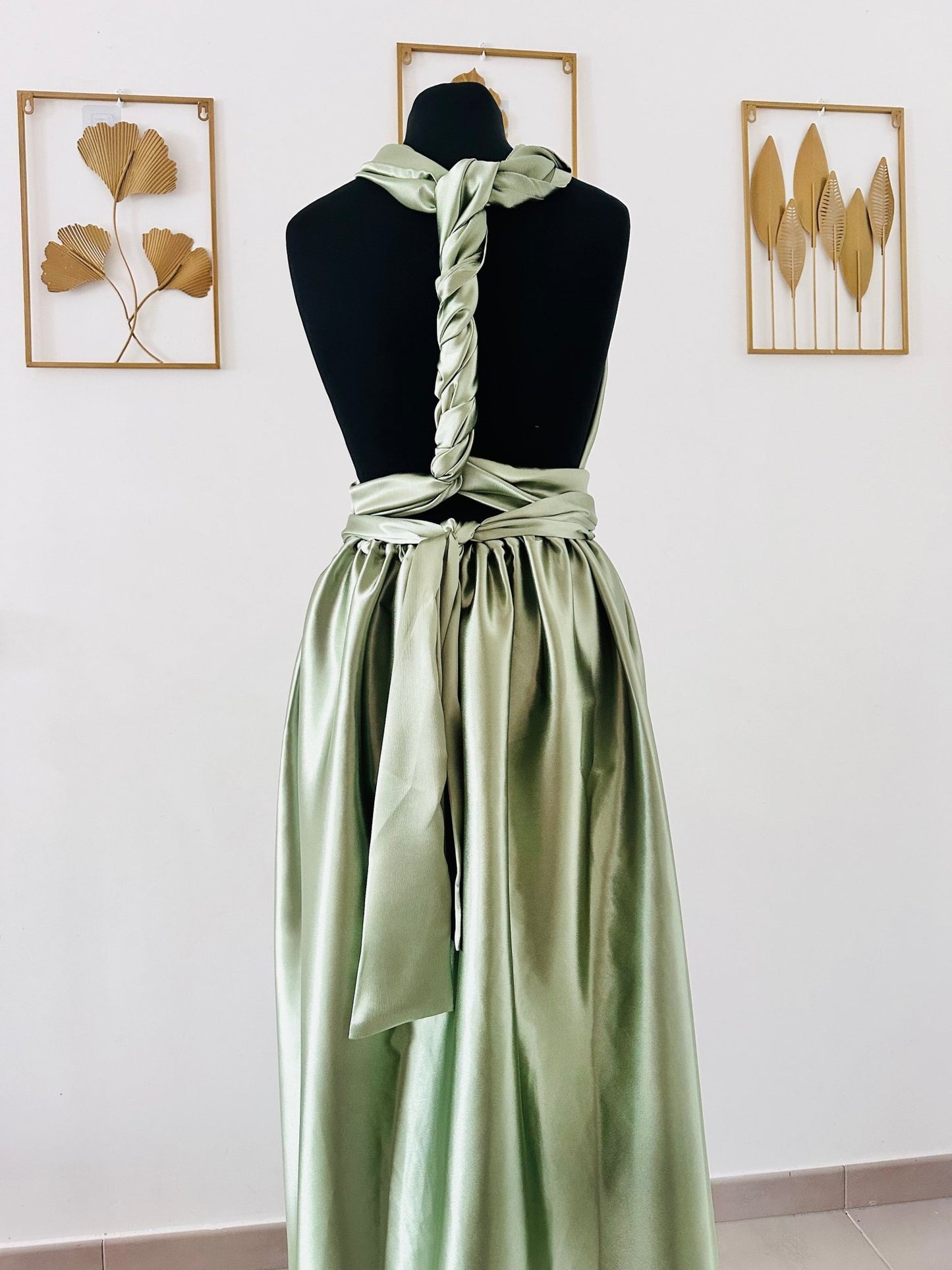 Robe demoiselle d’honneur vert sauge - Robe infinity en Satin vert - Kaysol Couture