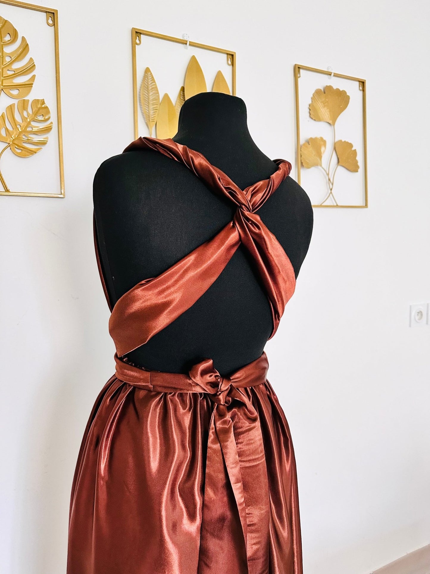 Robe en satin Marron cuivrée - Kaysol Couture