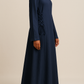 Robe modeste en lin bleu marine – Coupe ample et laçage ajustable
