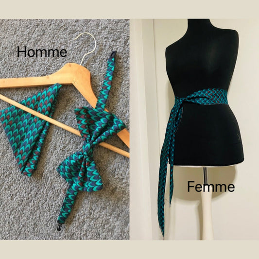 Accessoires pour couple - noeud papillon homme - ceinture wax femme - Kaysol Couture