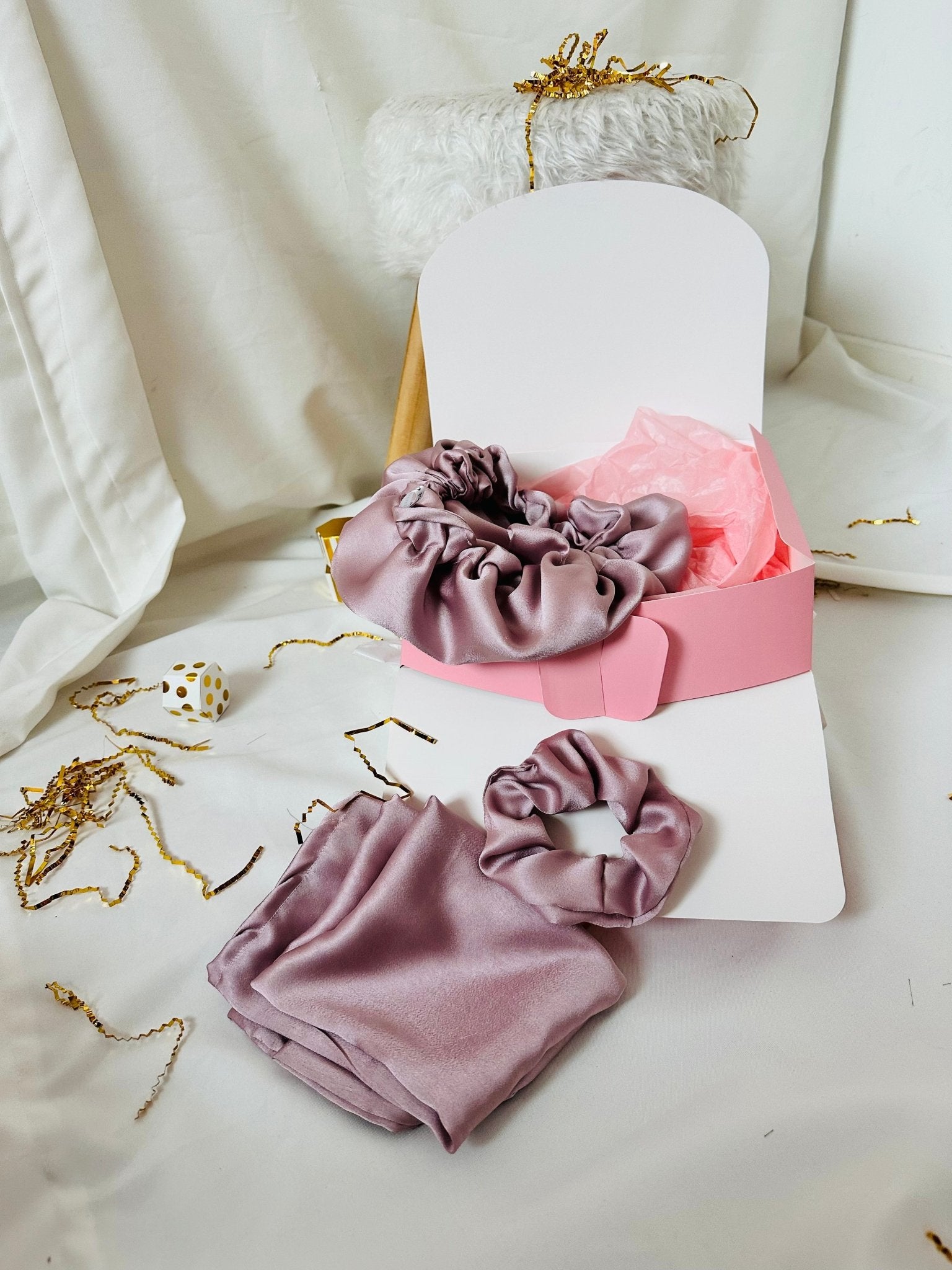 Box Taie d’oreiller en Soie - avec Bonnet et chouchou assorti - Bois de rose - Kaysol Couture