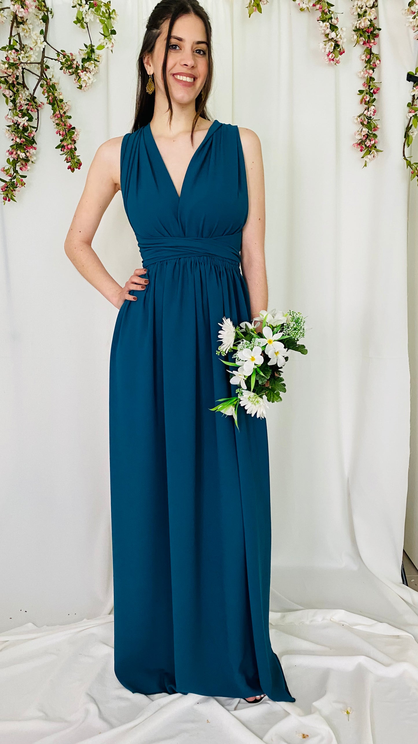 Robe convertible demoiselle d honneur bleu canard Kaysol Couture