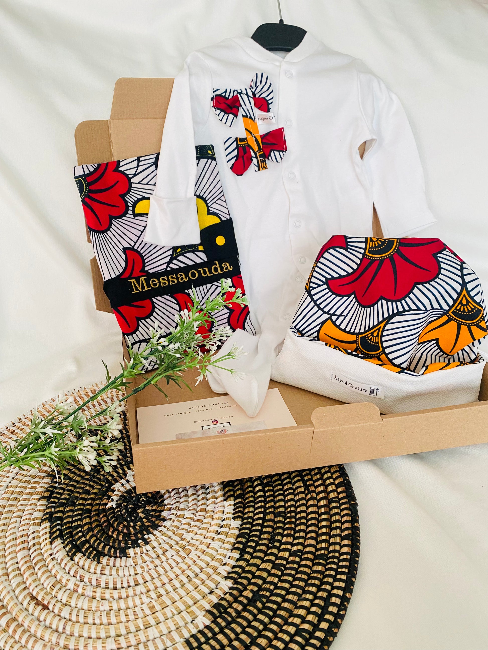 Coffret naissance enfant fille en Wax Kaysol Couture Cadeau