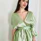  robe innfinty vert eau, robe en satin vert eau, robe en satin, robe convertiible en satin- robe longue vert menthe 