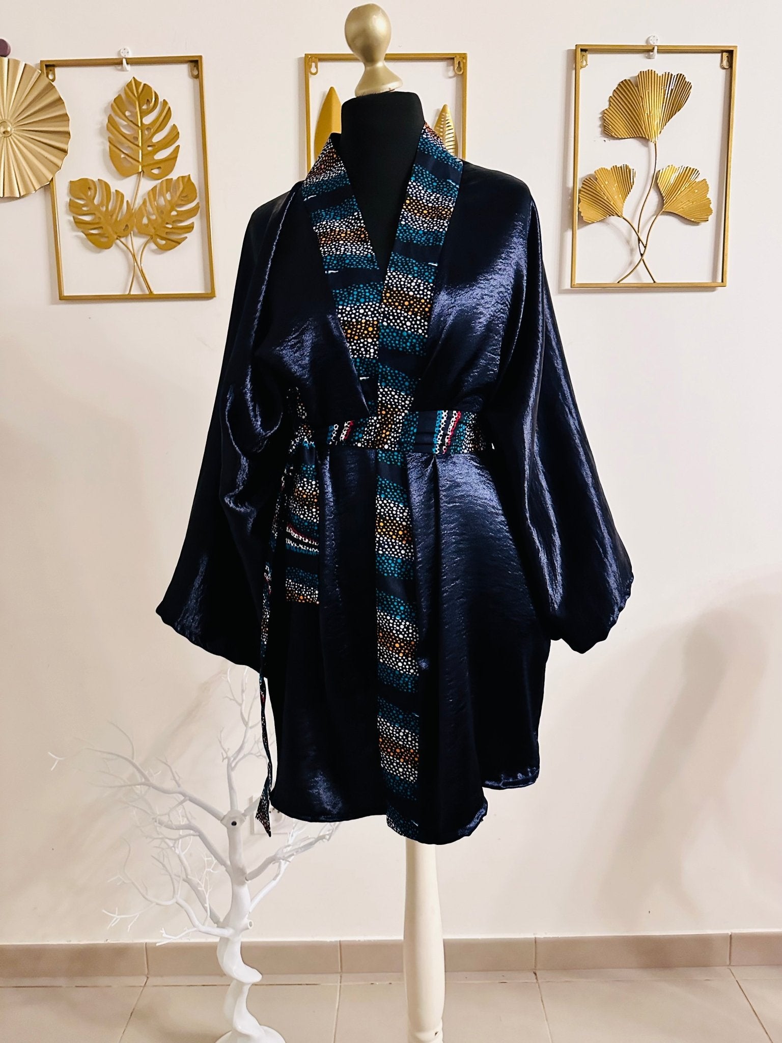 Kimono en Soie velours et Wax - Série Gueda - Kaysol Couture